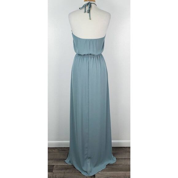 Show Me Your Mumu Heather Halter Slit Maxi Dress Silver Sage Crisp Green, XXS - Picture 7 of 14